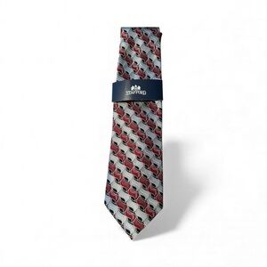 Stafford NWT Geometric Red Silver Print Necktie 4” x 57” Business Dress Tie
